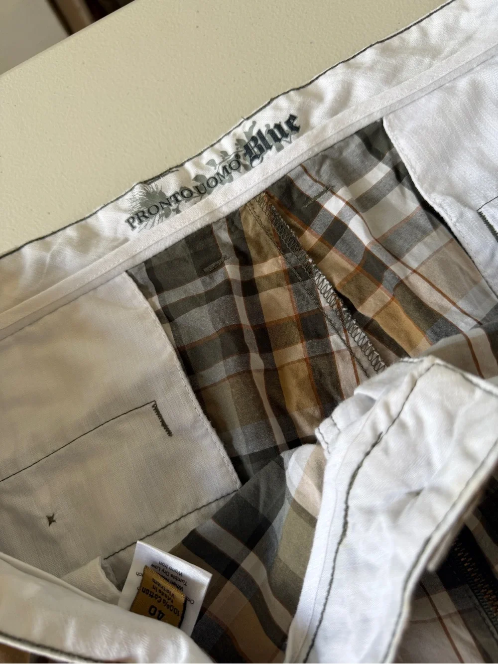 Vintage cotton PRONTO UOMO BLUE Plaid Flat Front Shorts